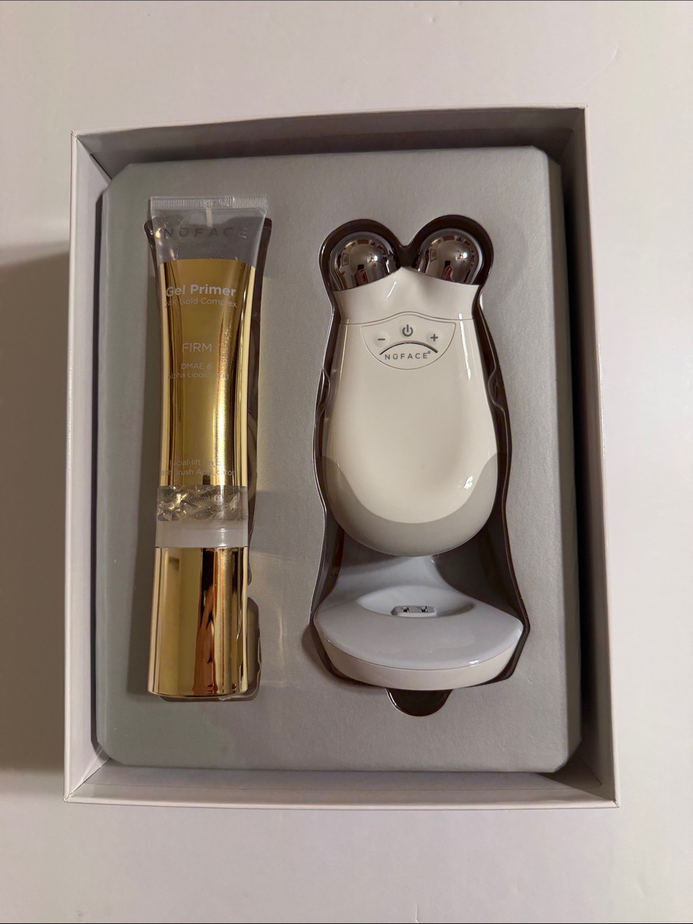 NuFace White Facial Toning Device with Gold Gel Primer. NWOT. Open Box